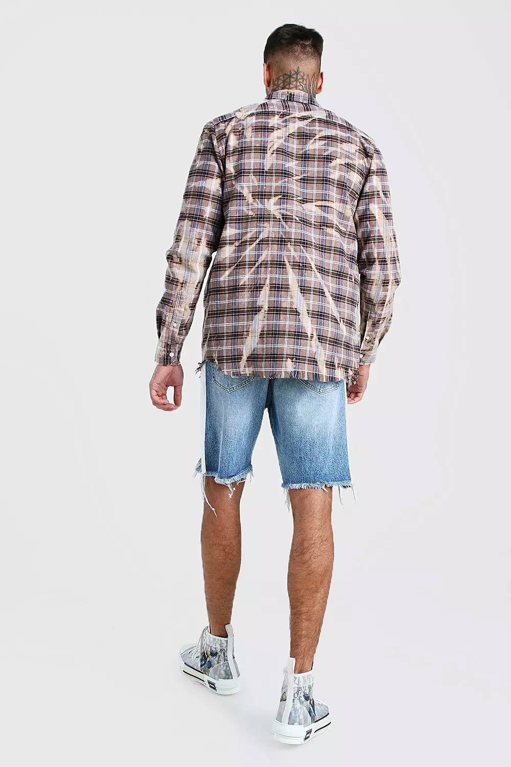関送込 RELABEL Detachable Plaid Drape Denim Shorts RELABEL Detachable Plaid Drape Denim Shorts